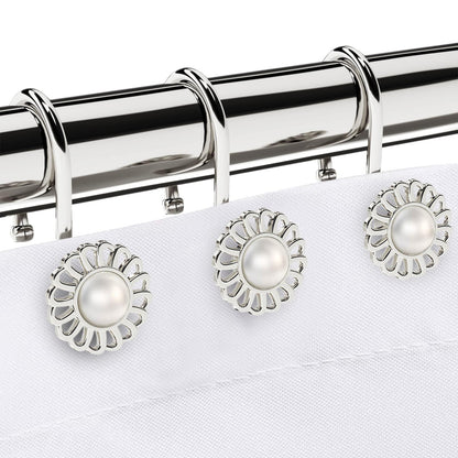 iToplin Nickel Shower Curtain Hooks Rings, Decorative Shower Curtain Hangers, Heavy Duty Metal Shower Rings, Sunflower Shower Hooks for Shower Curtain Rod and Liner, Bathroom Curtain Hooks, Set of 12