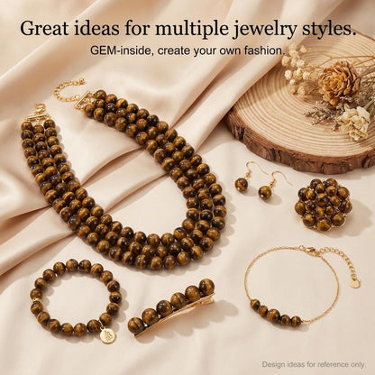 GEM-Inside Natural 8mm Tiger Eye Gemstone Loose Beads Round Crystal Energy Stone Power for Jewelry Making 15''
