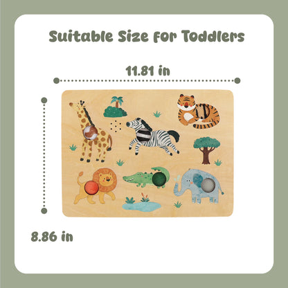 Freniland Press-to-Play Wild Animal Sound Puzzle for Toddlers, Wooden Safari Sound Board with Push Buttons, Montessori Learning Toy for 18M+