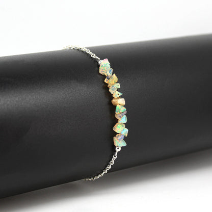 Gempires Natural Gemstone Chip Bar Bracelet for Women, Crystal Healing Bracelet, Multiple Gemstone Options, Adjustable Yellow Gold Plated Chain (7” + 1” Extender), Dainty Stackable Jewelry Gift for Her (Opal)