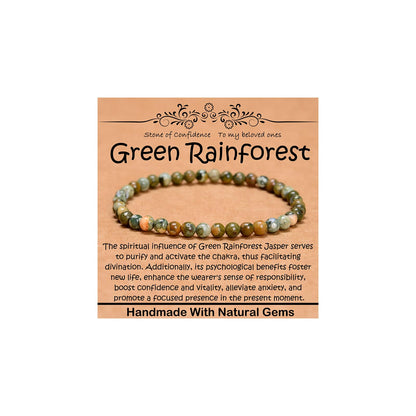 CHCCOYE 4mm Natural Healing Gemstone Bracelet Handmade Yoga Stretch Elastic Bracelet Stress Relief Crystal Jewelry for Men and Women (4mm, Green Rainforest Jasper)