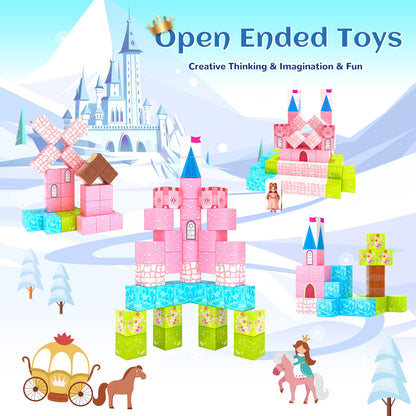 Hiwawind Updated Princess Magnetic Blocks for Girls, Princess Castle Magnetic Building Toys, STEM Montessori Sensory Toys for Toddlers 3-4 5-6 7-8, Creative Birthday Gifts for 3+ Year Old Girl