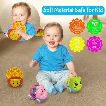 Baby Rattles Toy Car for Toddler Aged 1-3, 5.7in x4.33in Soft Rubber Montessori Sensory Toy for 0-6-12 Months Baby Gifts, Easter Basket Stuffers for Toddler, 1st Birthday Gifts for 1-2 Years Old Boys
