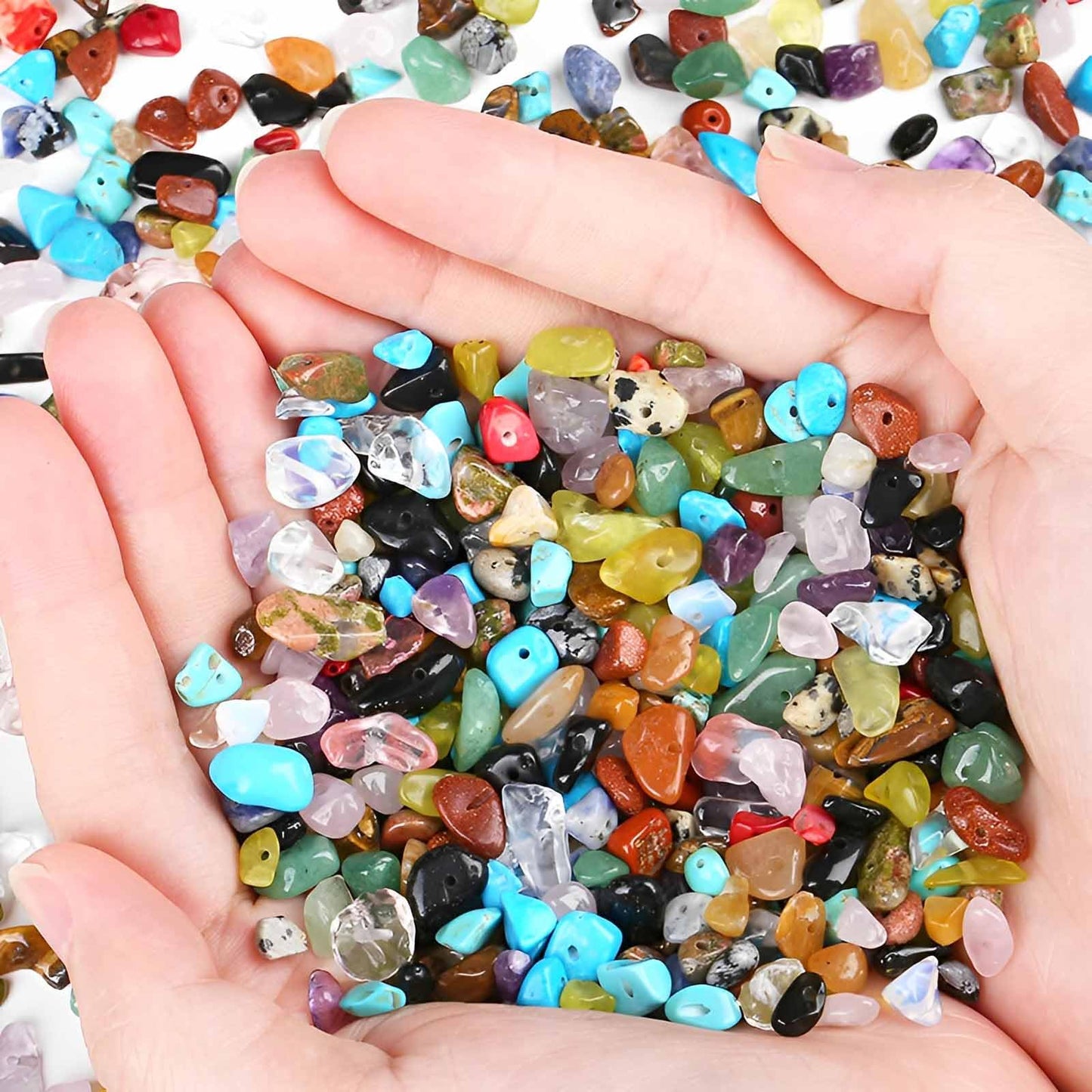 200pcs Natural Chip Stone Beads Gemstone Healing Crystal Loose Rocks Bead Irregular Glass Seed Charm Beads Drilled DIY for Jewelry Bracelet Necklace Earrings Christmas Making Crafting Supplies (5-8mm)