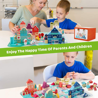 LENNYSTONE Wooden Building Blocks for Toddlers, Kids City Construction Stacking Creative Toys, Preschool Learning Education Block for Boys Girls Ages 2 3 4 5 (120 pcs)