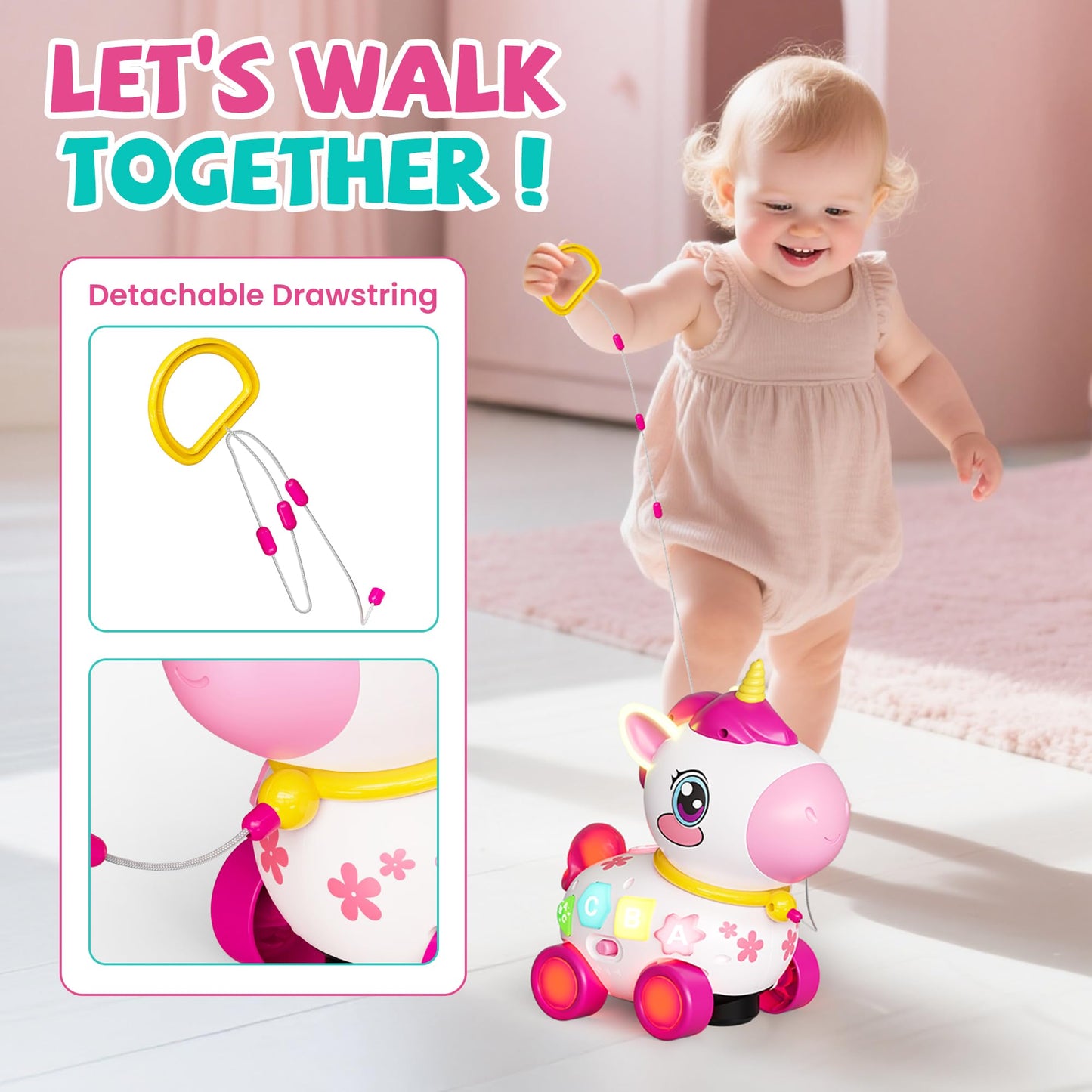 Ingbear Unicorn Toys for 1 Year Old Girl Gifts, Baby Musical Learning Toys 6-9-12-18 Months, Bilingual Educational Toys with Light, Christmas Birthday Gifts for Girl & Boys ﻿