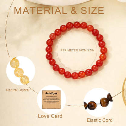 Kenailw Carnelian Bracelet for Women Crystal Bead Bracelet Natural Stone Bracelet Stretch Gemstone Bracelets Carnelian Jewelry for Her Mum Daughter Birthday Gifts