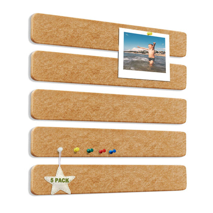 Felt Bulletin Board Strips 5-Pack, 13" x 2" Self Adhesive Pin Board with 35 Push Pins – Cork Board Alternative Notice Board for Office, Bedroom Door, Home Office Wall Decor (Brown)