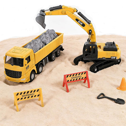 Unimoly Alloy Mini Construction Vehicles, 3Pcs Die-cast Metal Toy Set with Pull Back Action - Excavator, Dump Truck, Bulldozer for Toddlers & Kids 3 4 5 6 7 Years Old Boys Toys