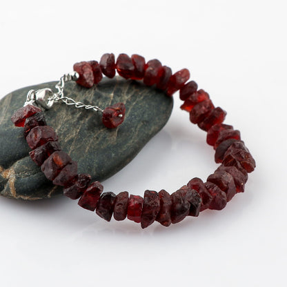 CRYSTALIS Red Garnet Bracelets, Raw Crystals Bracelet, Natural Gemstone Bracelets, 925 Sterling Silver Bracelets, Women Gift Jewelry, Birthstone Bracelets, Power Healing Bracelets | Heart Chakra [A+]