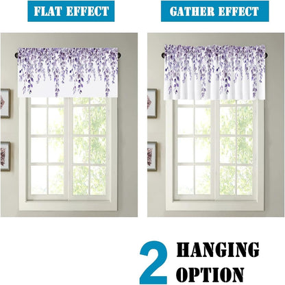 Potanhugie Valances for Windows Purple Eucalyptus Leaf Rod Pocket Cafe Window Treatments Valance Curtains for Kitchen Bathroom Laundry Basement Windows 42 x 12 inch