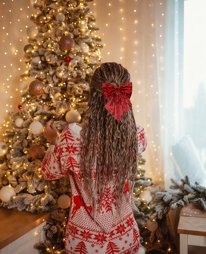 Wecoe 2pcs Christmas Hair Bows Clips - Sparkly Hair Barrettes & Holiday Disco Hair Accessories for Women & Girls