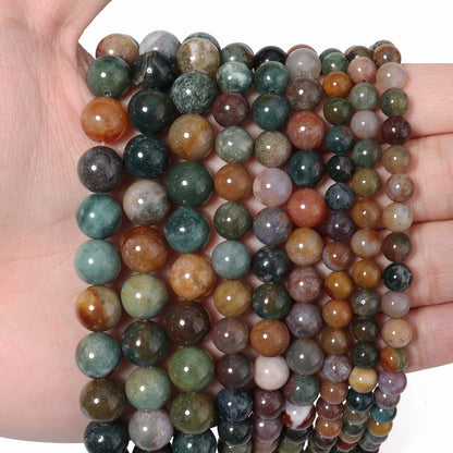 60pcs 6mm Natural Stone Beads Indian Agate Beads Energy Crystal Healing Power Gemstone for Jewelry Making, DIY Bracelet Necklace