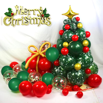 Red and Green Balloons 50 Pcs 12 Inch Christmas Latex Balloons Set Green Red Confetti Balloons with 2 rolls of ribbon for Christmas Holiday Party Decoration