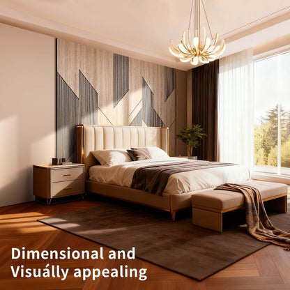 SSHENGYA 8-Pack Teak Wood Grain 3D Wall Panels with Adhesive, Peel and Stick PVC Wall Tiles for Accent Wall, Covers 82.15 Sq Ft for Luxury Living Room & Bedroom Decor