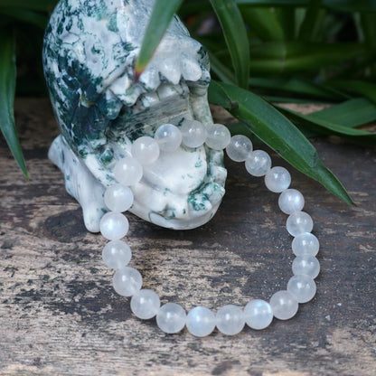10MM Moonstone Bracelet for Men Women | Fits for 7.5-8" Wrist | Natural Crown Chakra Crystal Gemstones for Relationship & Love | Come with Gift Box & Velvet Pouch