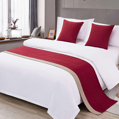 Ctslbreploo Red Bed Runner 82 x 20 Inch Red and Khaki Patchwork Bed Scarf for Queen & Full Bed Stripe Reversible Quilted Bed Runner Decorative for Hotel Bedroom Home - 1 Piece