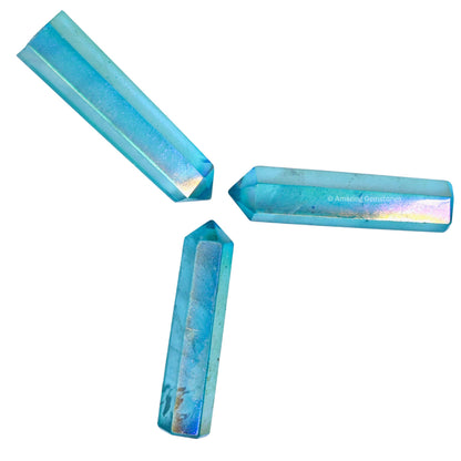 Amazing Gemstone Aqua Aura Quartz Crystal Points Bulk Healing Crystals and Stones - Pack of 3 Single Terminated Healing Wand Point Bulk Crystals for Crafts, Crystal Grid, DIY Work - Premium Crystals