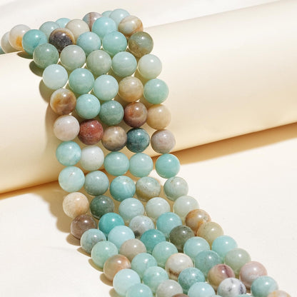 8mm Natural Colorful Amazonite Gemstone Beads Polished Round Smooth Stone Beads for Bracelets Jewelry Making 15inch Loose Beads