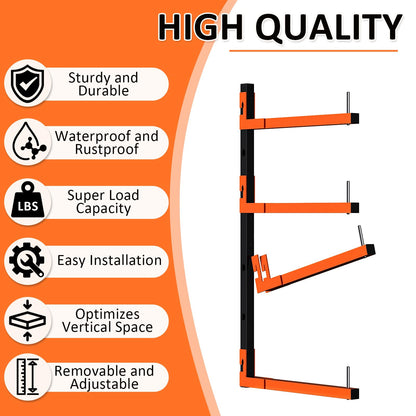 Mogbhw 4 Pack Lumber Storage Rack, Wall Mount Removable & Adjustable Lumber Rack with 8-Level Holds Up 1040 Lbs, Heavy Duty Metal Garage Wood Rack for Workshop, Basement, Indoor and Outdoor