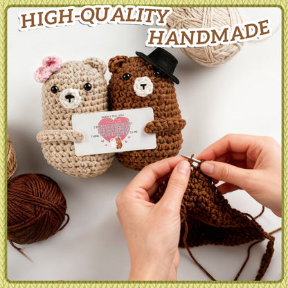 WenmthG Bear Couple Crochet Gift – Handmade Knitted Bear Lovers – Wedding Engagement for Couples, Husband Wife, Boyfriend Girlfriend