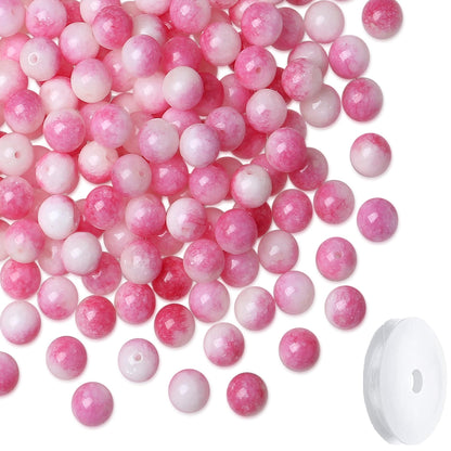 NUKAYAI Natural Stone Beads 100pcs 8mm Pink Tourmaline Jade Round Stone Beading Loose DIY Smooth Beads for Bracelet Necklace Earrings Making