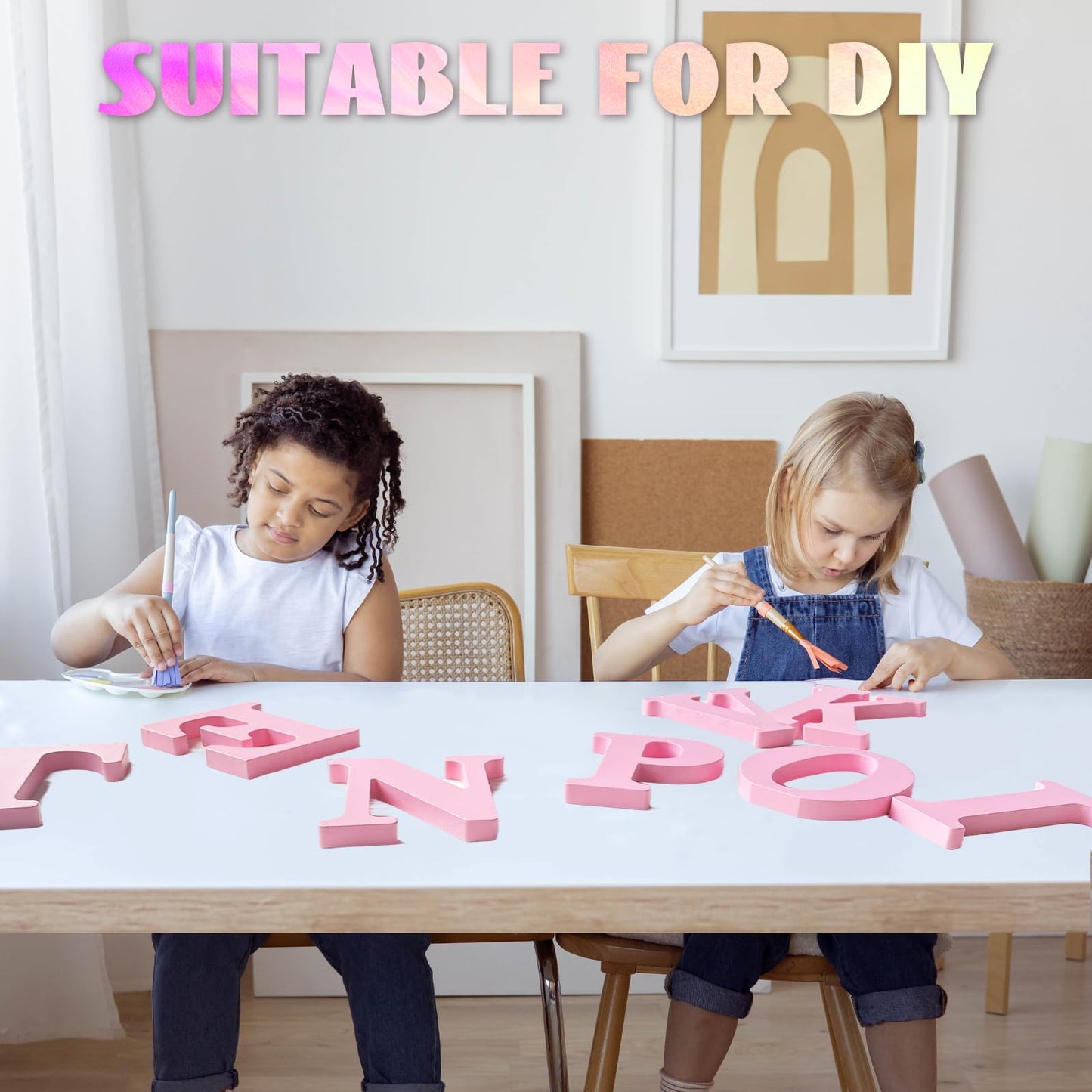 AOCEAN 6 Inch Pink Wood Letters Unfinished Wooden Letters for Wall MAGA Decorative Standing Letters Slices Sign Board for Crafts Christmas Decoration Home Party Projects (A)