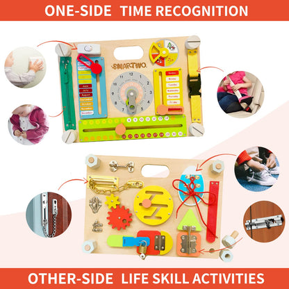 Smartwo Double-Sided Montessori Busy Board & Wooden Space Toys