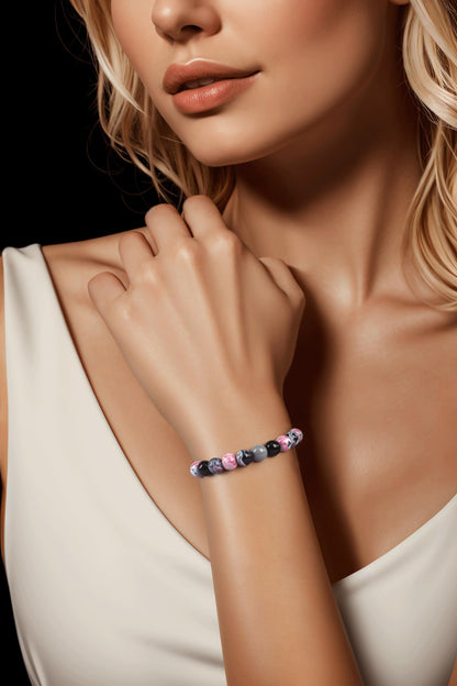 PZTIIY Crystal Bracelet - Natural Energy Crystal Bracelet for Men and Women (ZLY-Pink agate)