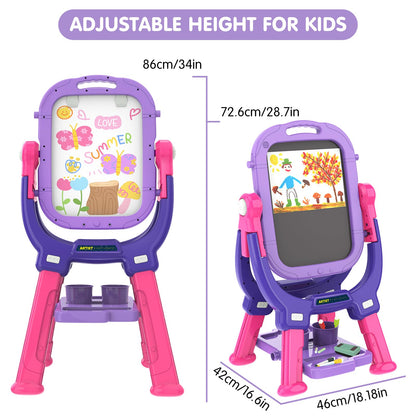 Ylovetoys Easel for Kids, Toddler Art Easel Adjustable Standing, Magnetic Double Sided Easel with Painting Accessories Gift for Boys and Girls (Purple red)