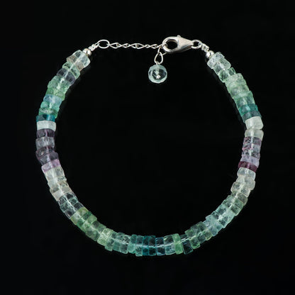 CRYSTALIS Natural Fluorite Beaded Bracelet, Facet Wheels, Elegant Beads Crystal, Chakra Bracelet, Healing Bracelet, Gemstone Jewelry, 925 Sterling Silver 8 inch