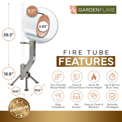 Gardenflare GARDENFLARE Stainless Steel Pellet Stove & Smokeless Firepit, Patio Heater for Ambiance - Fire Pit for Patio, Fire Tube, Outside Backyard Bonfire & Outdoor Fireplace (Silver, Premium)