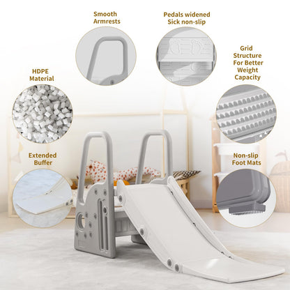 3 in 1 Toddler Large Play Climber Slide PlaySet with Extra Long Slipping Slope Indoor Kids Slide Toddler Playground Toddler Slide Outdoor Toys for Toddlers (Gray)
