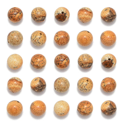 NCB 100pcs Natural Stone Beads Round Loose Beads 6mm with Elastic String and Beading Needle for Jewelry Making DIY Bracelet Necklace, Stretch Unisex (Yellow Picture Jasper, 6mm 100Beads)