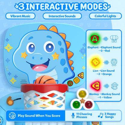 Toys for 1 Year Old Boy - Toddler Basketball Hoop & Soccer Goal & Baseball Activity Center with Light Sound Music, Dinosaur Montessori Sports Toy, Christmas Birthday Gift for Baby 12-18 Months, Blue