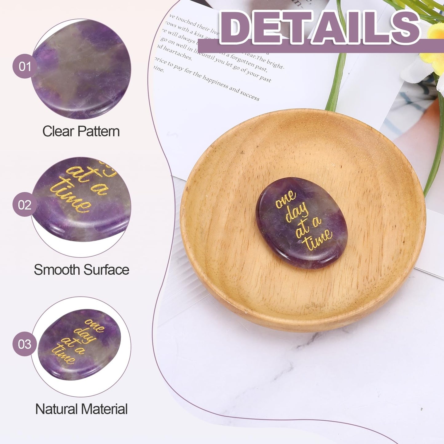 MECCANIXITY Worry Stone, Natural Amethyst Crystal Hand Carved Thumb Stones Oval Crystal Pocket Gemstone Stress Relax Palm Stone Meditation Accessories for Anxiety Relieve