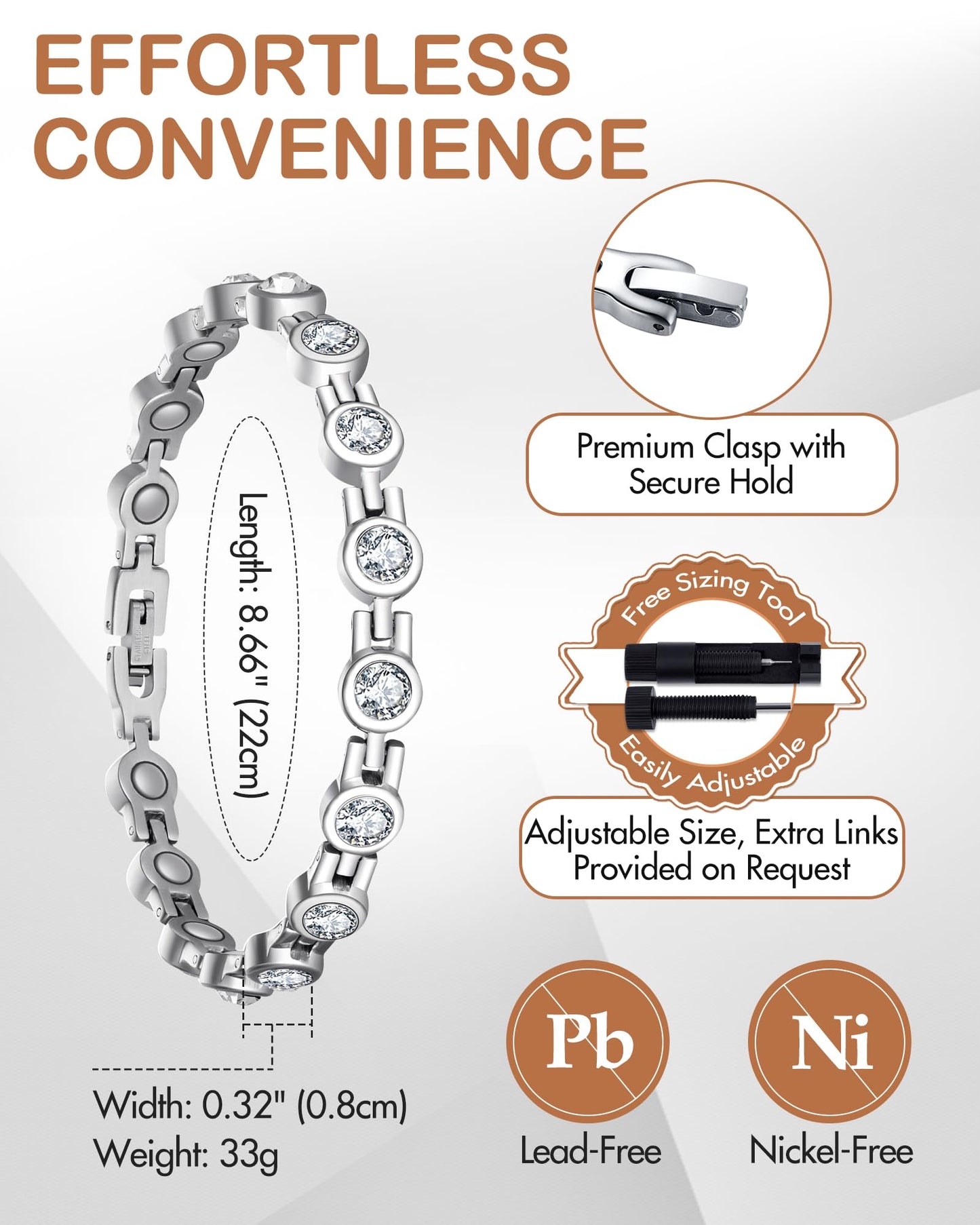 Feraco Magnetic Bracelet for Women Titanium Steel Magnetic Bracelets with Gorgeous Sparkling Cubic Zirconia Costume Jewelry Gifts (Silver)