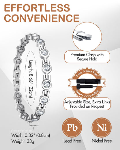 Feraco Magnetic Bracelet for Women Titanium Steel Magnetic Bracelets with Gorgeous Sparkling Cubic Zirconia Costume Jewelry Gifts (Silver)
