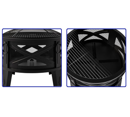 Fire Beauty 26"Steel Fire Pit with Grill Grate&Spark Screen,360° Airflow Boost Technology,Less Smoke,Larger Flames,Heavy-Duty Portable Camping Fire Pit for Backyard,Beach,RV (22lbs,4 Handles,Dual-Use)