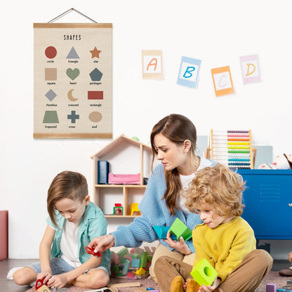ZTGDA Shapes Educational Wall Art, Toddler Learning Posters, Shapes Learning Poster Hanger Frame Wall Decor for Classroom Nursery Playroom Preschool Decor (12x16inch)