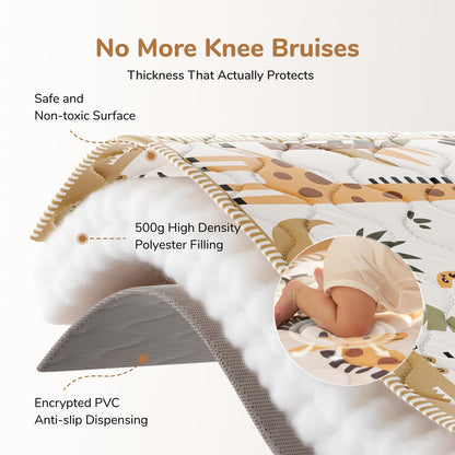 Momcozy Baby Play Mat for Floor, 50x50 Thickened Playpen Mat, Playmate for Baby Tummy Time, Waterproof & Non-Slip, Foldable Outdoor Mat with Carrying Handle, Giraffe