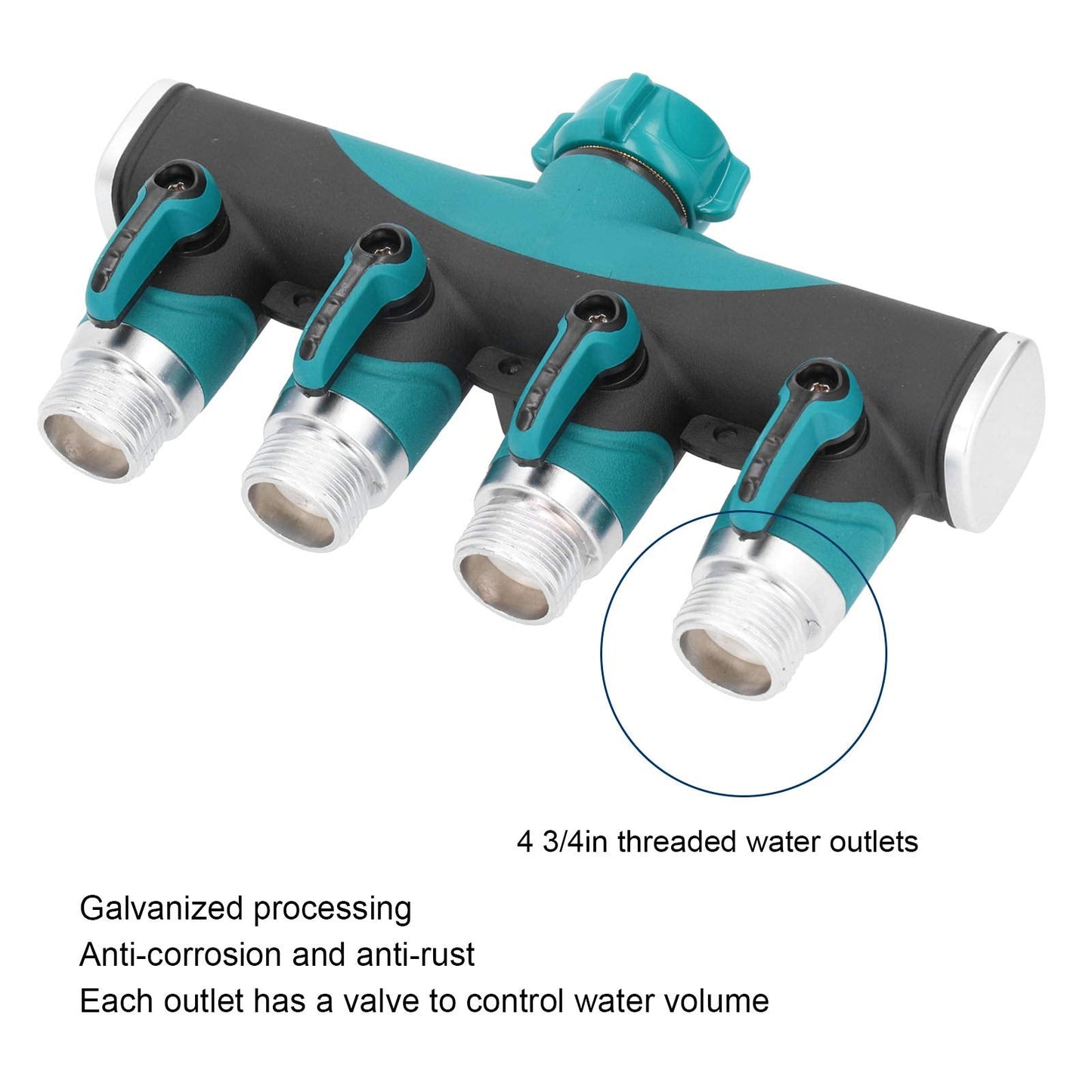 4 Way Garden Hose Splitter, 3/4 Inch Heavy Duty Metal Hose Connector with On Off Valves Water Hose Manifold Hose Spigot Adapter for Drip Irrigation