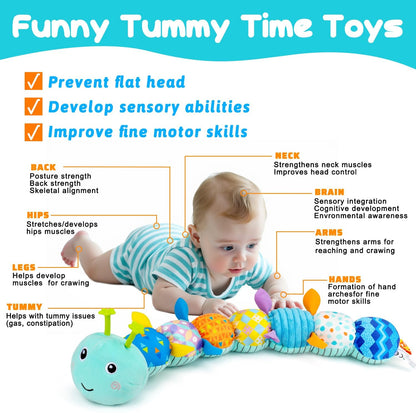 Baby Tummy Time Toys 0-6 Month Musical Stuffed Animal Plush Caterpillar Toy for Infant 6-12 Month Teething Sensory Toy with Crinkle Rattle Babies 0-3-6 Month Newborn Boy Girl Birthday
