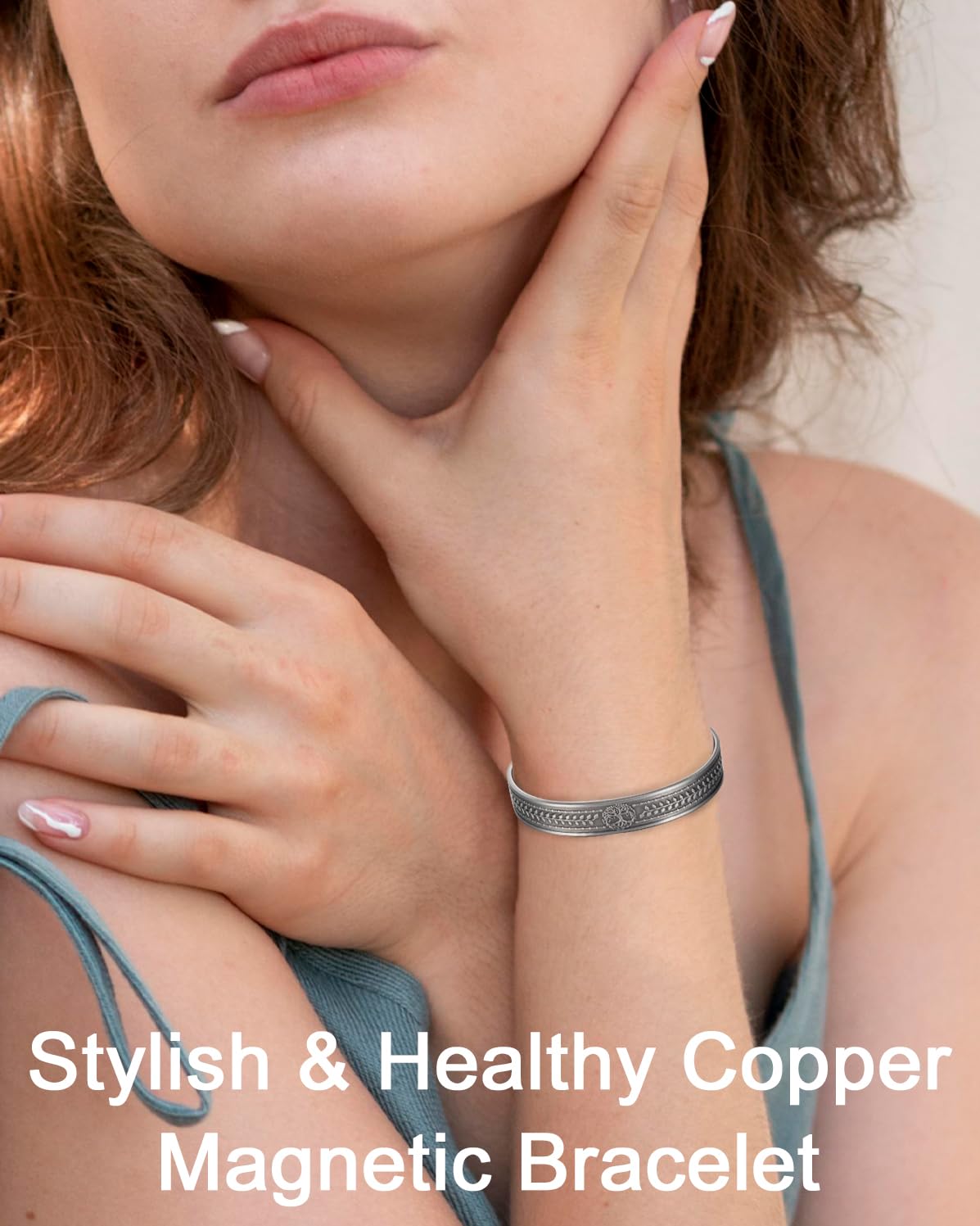 EnerCoppeX Copper Magnetic Bracelet for Women - Detox Jewelry with 3500 Gauss Magnet, Adjustable Cuff Bangle (Type-J)