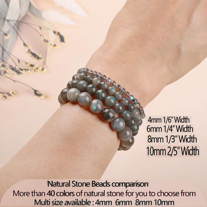 LPBeads Handmade Natural Gemstone Stretch Elastic 4mm Labradorite Bracelet Healing Crystal Round Stone Beads Jewelry Gifts for Women Men