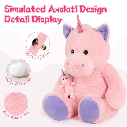 MorisMos Giant Pink Unicorn Stuffed Animal with Pony Plush Toy,39" Large Mama & Baby Stuffed Unicorn Toys Gift for Girl Boy Women Girlfriend,3ft Big Stuffed Animal for Baby Shower Birthday Party Decor
