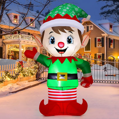 GOOSH 5.4 FT Christmas Inflatables Elf Decoration Blow Up Outdoor Christmas Built-in LEDs for Xmas Holiday Indoor Party Garden Lawn Yard Decor