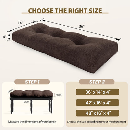 downluxe Indoor Bench Cushion for Indoor Furniture, Non-Slip Tufted Overstuffed Textured Foam Bench Seat Cushion, 36" X 14" X 4", Brown, 1 Pack