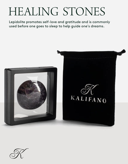 KALIFANO Lepidolite Palm Stone with Healing & Calming Effects - High Energy Reiki Worry Crystal Used for Soothing Anxiety and Stability (Information Card Included)