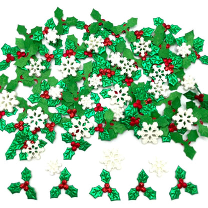 Yxtwaeh 210 Pcs Mini Christmas Decorations for Crafts, Holly Leaves with Berries Miniature Snowflake Resin Charms Santa Snowman Flatback Embellishments for Xmas Wreath DIY Craft